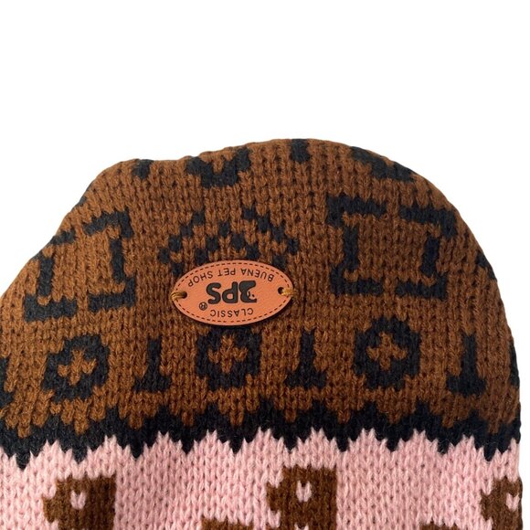 Turtleneck Pet Knit Sweater Brown Pink Acrylic Winter Vest XS Warm Wear - Picture 3 of 7